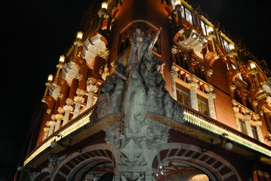 Barcelona Bike Tour by Night with Cava - Plaza España at night, Cava with real city-scale views