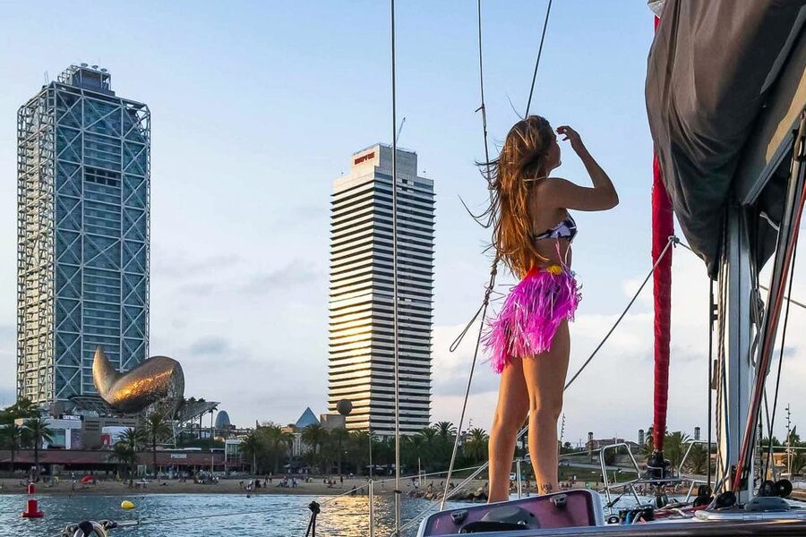 Barcelona: Coastline Boat Trip with Snacks and Cava - The swimming stop in crystal-clear water, and what to do if conditions change