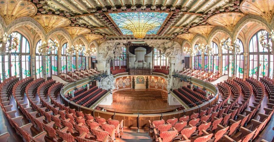Barcelona: Palau de la Música Self-Guided Tour - Foyer and grand staircase: the floral, iron-and-glass wow factor