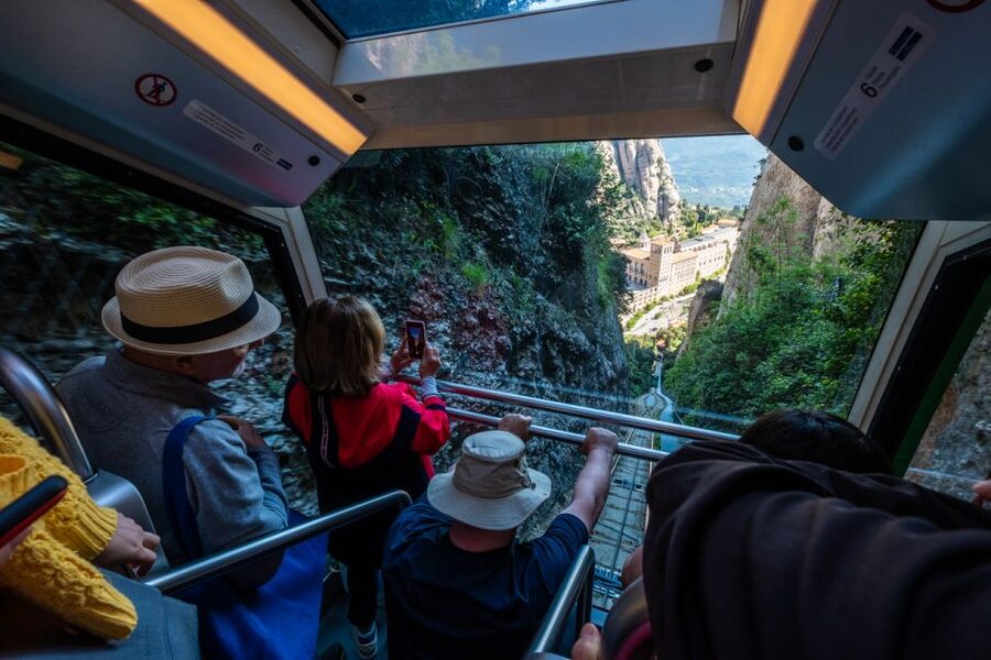 From Barcelona: Montserrat Monastery, Easy Hike, Cable Car - The mountain lift to the top, views fast and a winter reality check